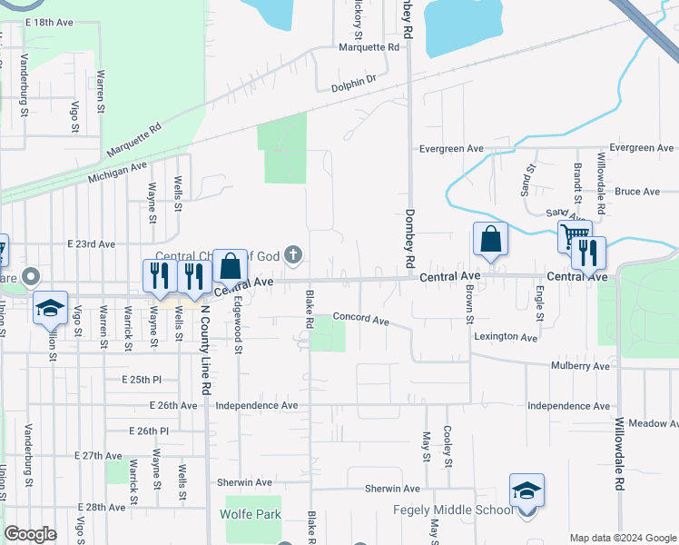 map of restaurants, bars, coffee shops, grocery stores, and more near 5172 Central Avenue in Portage