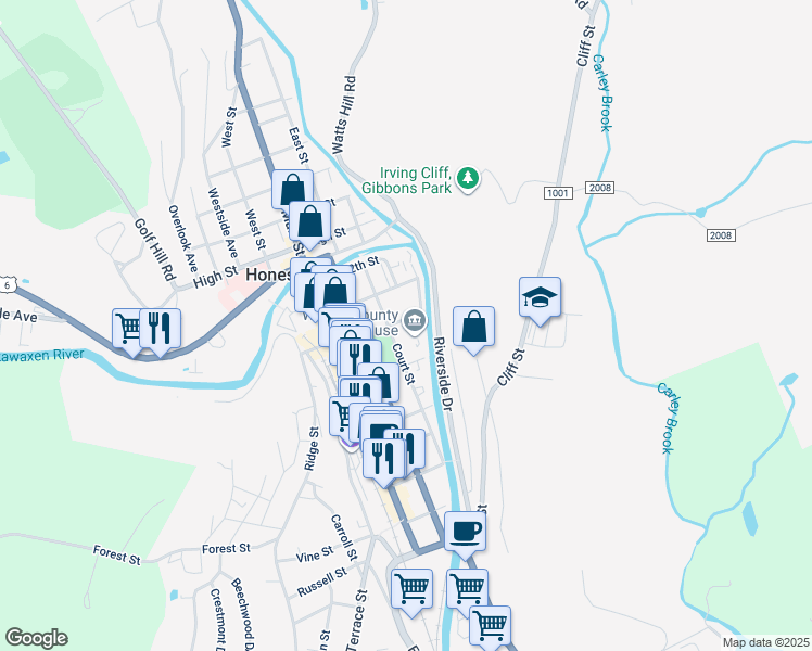 map of restaurants, bars, coffee shops, grocery stores, and more near 308 10th Street in Honesdale
