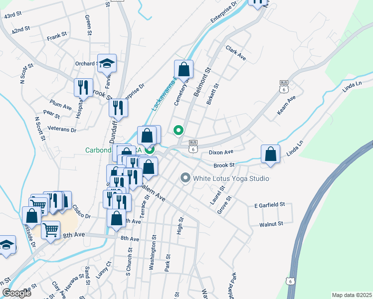 map of restaurants, bars, coffee shops, grocery stores, and more near 9 Canaan Street in Carbondale