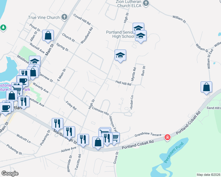 map of restaurants, bars, coffee shops, grocery stores, and more near 6 Stoner Terrace in Portland