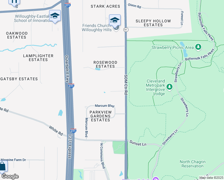 map of restaurants, bars, coffee shops, grocery stores, and more near 2938 Som Center Road in Willoughby Hills