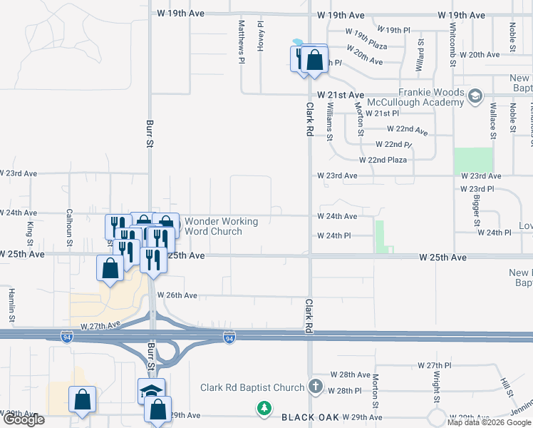 map of restaurants, bars, coffee shops, grocery stores, and more near 4900 West 24th Avenue in Gary