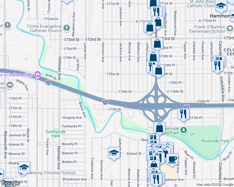 map of restaurants, bars, coffee shops, grocery stores, and more near 7604 Jackson Avenue in Hammond