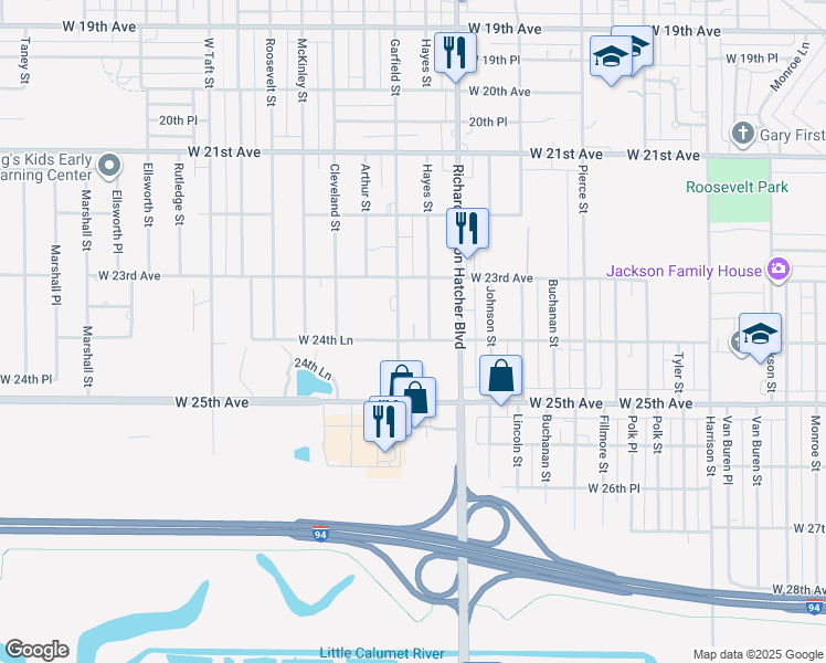 map of restaurants, bars, coffee shops, grocery stores, and more near 2375 Garfield St in Gary