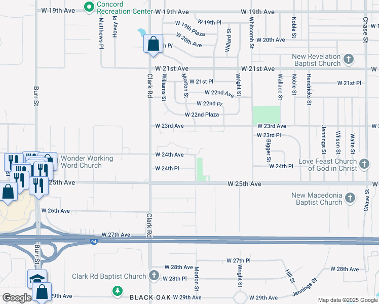 map of restaurants, bars, coffee shops, grocery stores, and more near 4303 W 24th Ave in Gary
