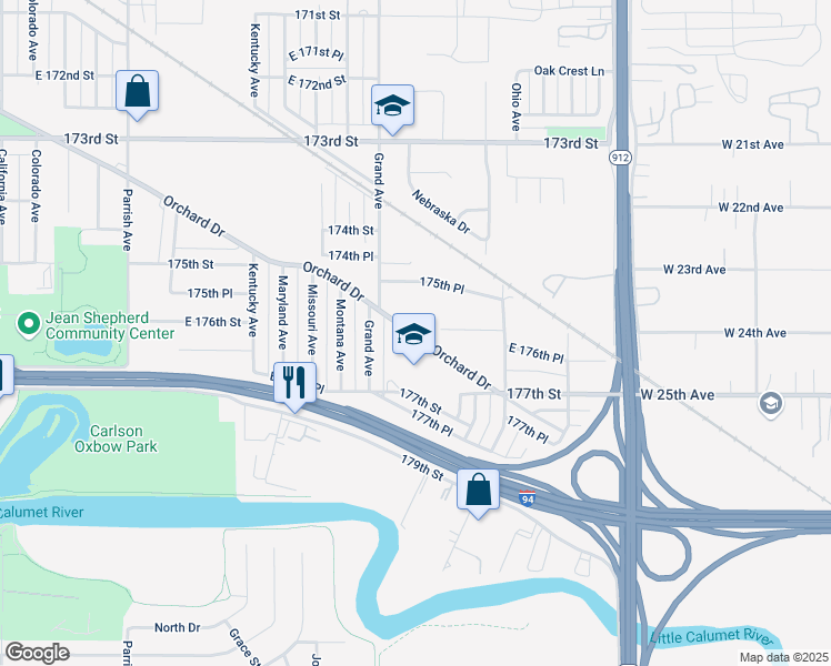 map of restaurants, bars, coffee shops, grocery stores, and more near 3625 Orchard Drive in Hammond