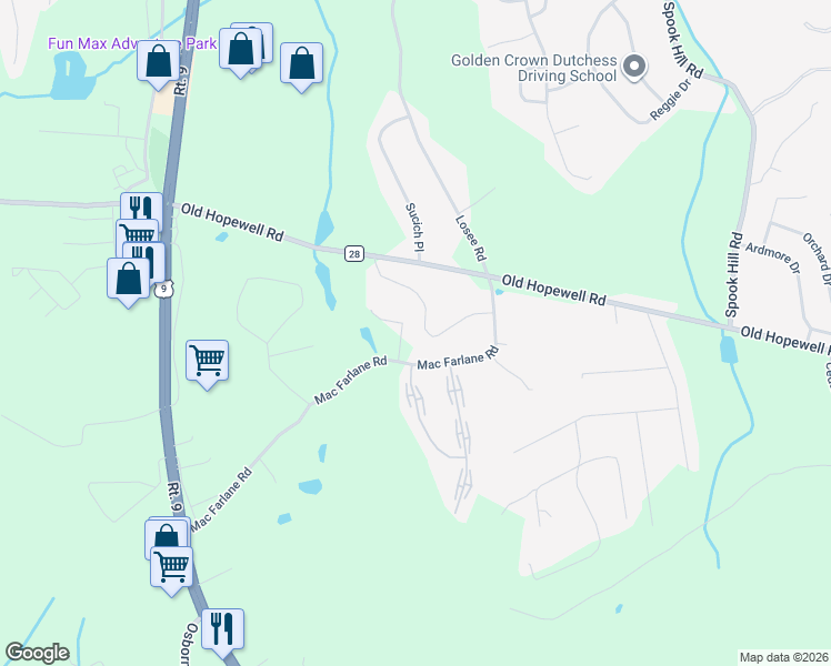 map of restaurants, bars, coffee shops, grocery stores, and more near 5 White Gate Road in Wappingers Falls