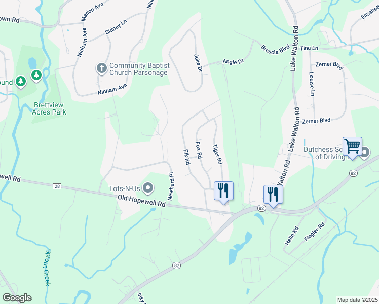 map of restaurants, bars, coffee shops, grocery stores, and more near 40 Elk Rd in Hopewell Junction