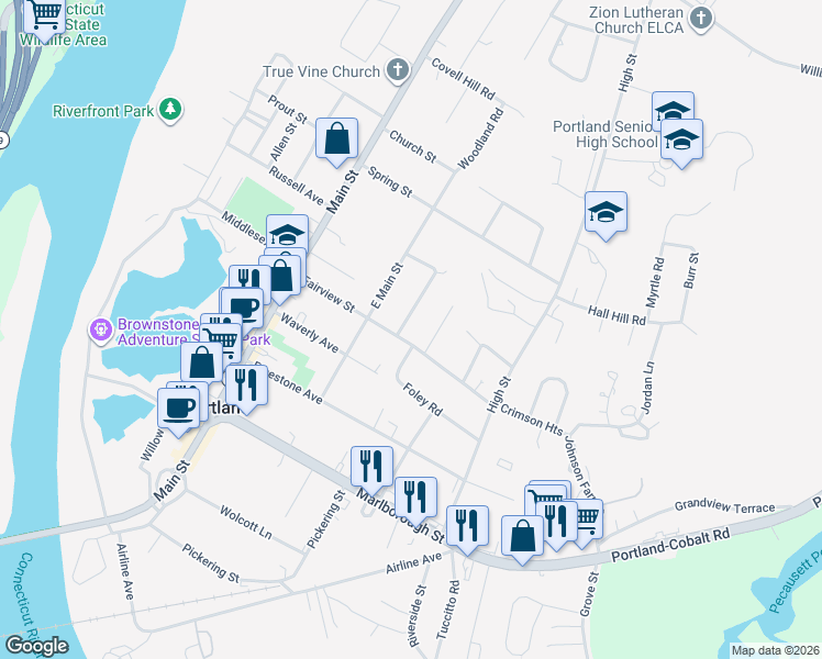 map of restaurants, bars, coffee shops, grocery stores, and more near 3 Highland Avenue in Portland