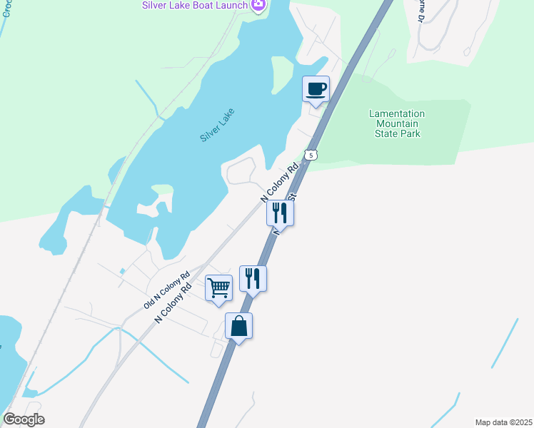 map of restaurants, bars, coffee shops, grocery stores, and more near 1655 North Colony Road in Meriden