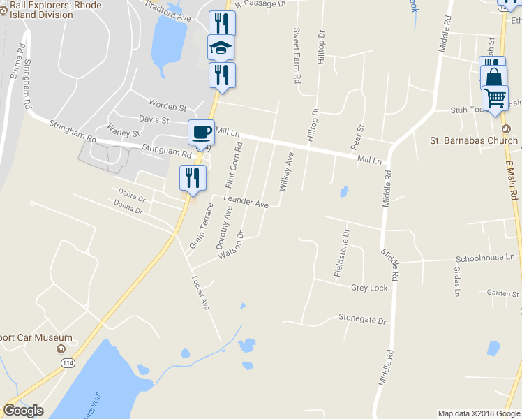 map of restaurants, bars, coffee shops, grocery stores, and more near 5 Elaine Avenue in Portsmouth