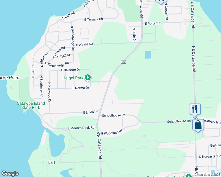 map of restaurants, bars, coffee shops, grocery stores, and more near 3515 NW Catawba Rd in Port Clinton