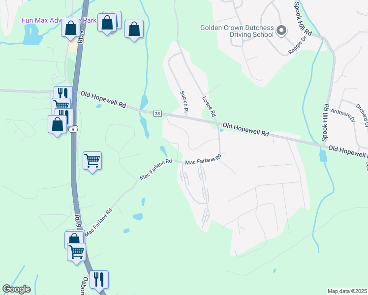 map of restaurants, bars, coffee shops, grocery stores, and more near 9 White Gate Road in Wappingers Falls