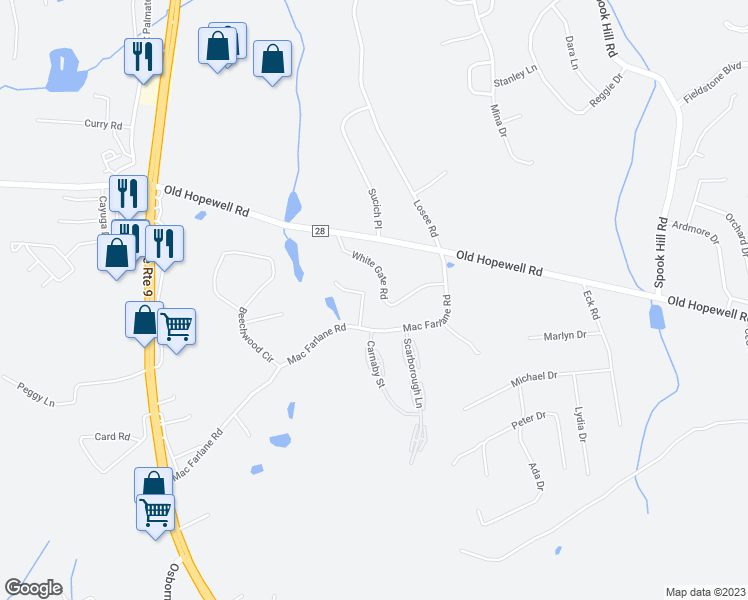 map of restaurants, bars, coffee shops, grocery stores, and more near 9 White Gate Road in Wappingers Falls