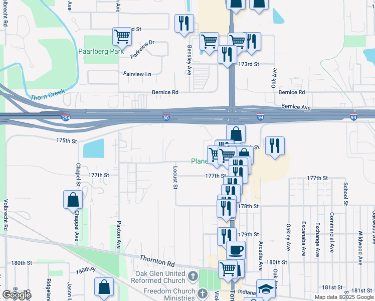map of restaurants, bars, coffee shops, grocery stores, and more near 2306 Holiday Terrace in Lansing