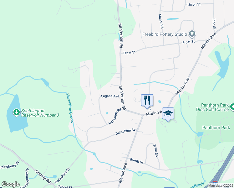 map of restaurants, bars, coffee shops, grocery stores, and more near 15 Lagana Avenue in Southington