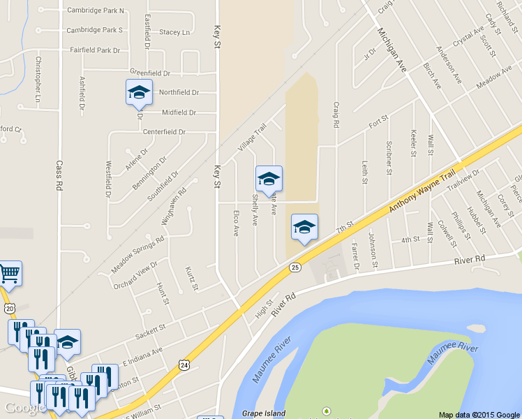 map of restaurants, bars, coffee shops, grocery stores, and more near 1168 Shelly Ave in Maumee