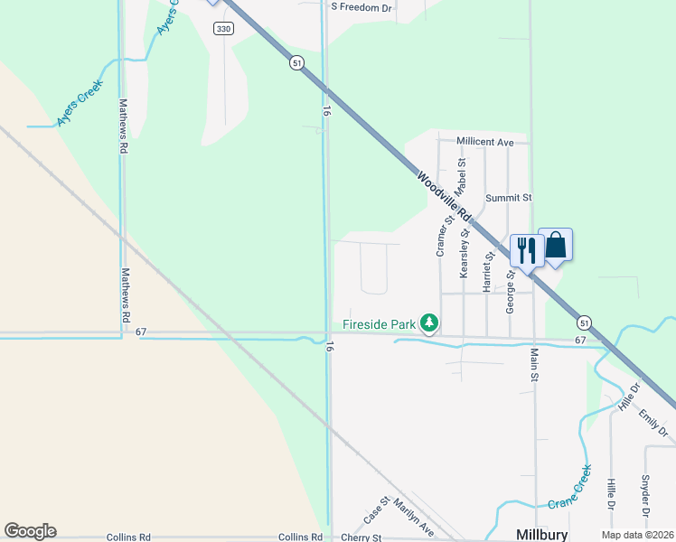 map of restaurants, bars, coffee shops, grocery stores, and more near 29150 Bradner Rd in Millbury