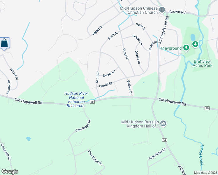 map of restaurants, bars, coffee shops, grocery stores, and more near 4 Drew Court in Wappingers Falls