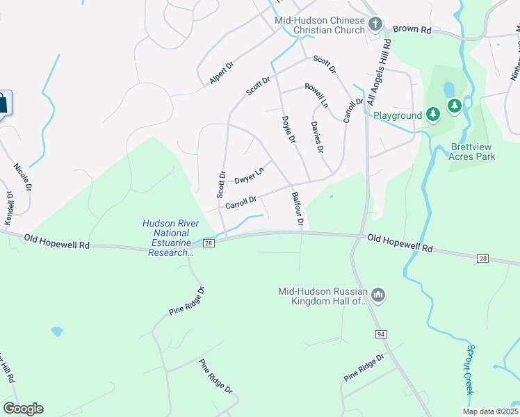 map of restaurants, bars, coffee shops, grocery stores, and more near 4 Drew Court in Wappingers Falls