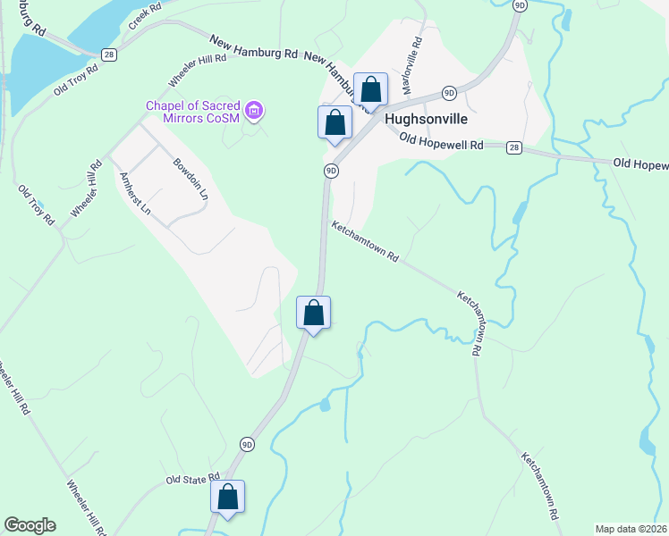 map of restaurants, bars, coffee shops, grocery stores, and more near 30 Ketchamtown Road in Wappingers Falls