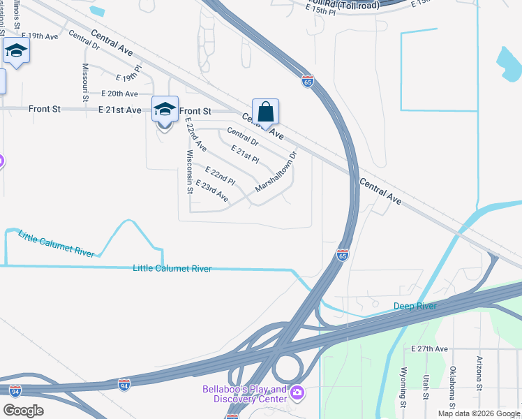 map of restaurants, bars, coffee shops, grocery stores, and more near 2425 Marshalltown Lane in Gary
