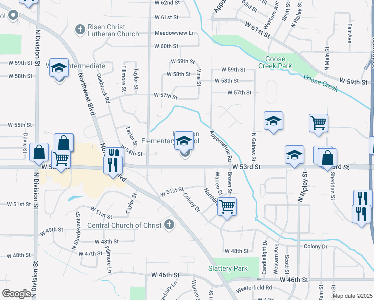 map of restaurants, bars, coffee shops, grocery stores, and more near 1032 West 53rd Street in Davenport