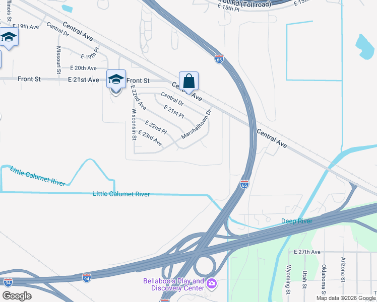 map of restaurants, bars, coffee shops, grocery stores, and more near 2425 Marshalltown Lane in Gary