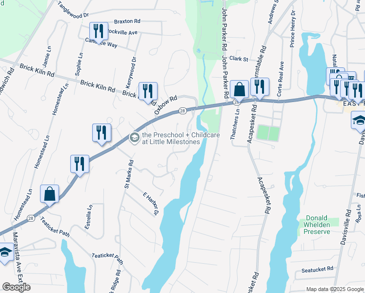map of restaurants, bars, coffee shops, grocery stores, and more near 37 Sandy Reach in Falmouth