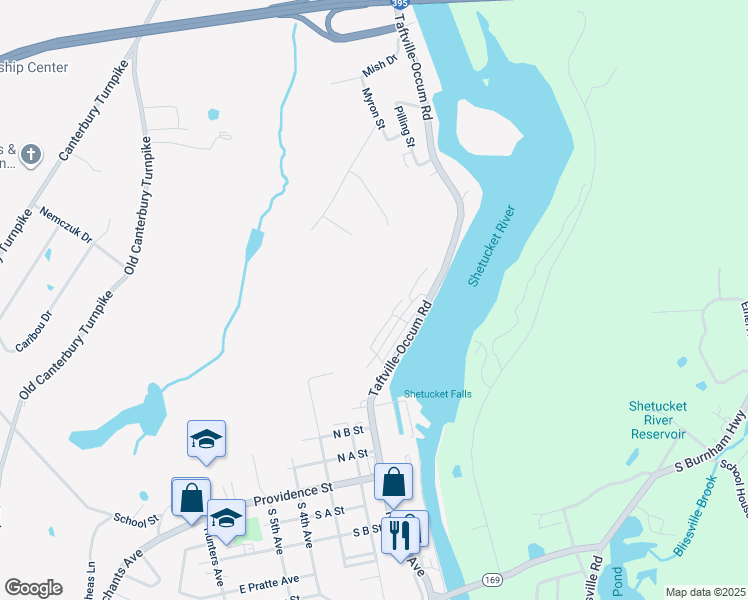 map of restaurants, bars, coffee shops, grocery stores, and more near 801 River View Lane in Norwich