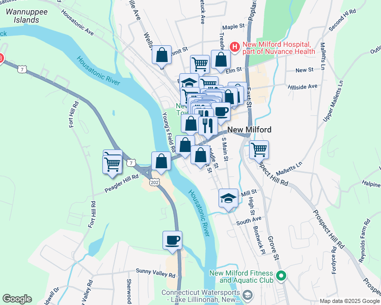 map of restaurants, bars, coffee shops, grocery stores, and more near 18 Nicholas Square in New Milford