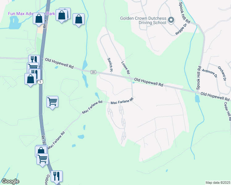 map of restaurants, bars, coffee shops, grocery stores, and more near 5 White Gate Road in Wappingers Falls