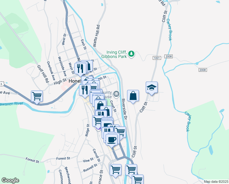 map of restaurants, bars, coffee shops, grocery stores, and more near 308-320 10th St in Honesdale