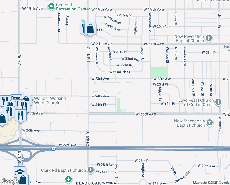 map of restaurants, bars, coffee shops, grocery stores, and more near 4303 W 24th Ave in Gary