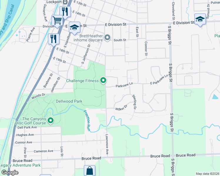 map of restaurants, bars, coffee shops, grocery stores, and more near 533 Parkview Lane in Lockport