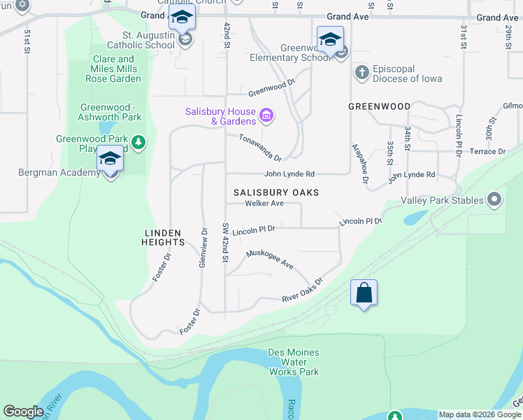 map of restaurants, bars, coffee shops, grocery stores, and more near 4010 Welker Avenue in Des Moines