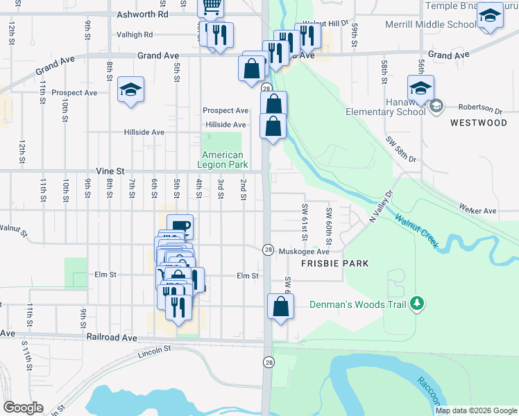 map of restaurants, bars, coffee shops, grocery stores, and more near 500 1st Street in West Des Moines