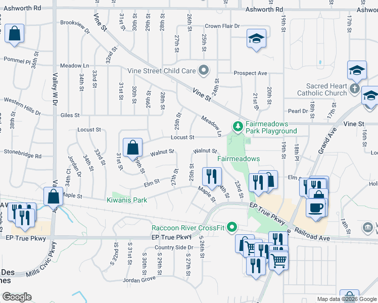 map of restaurants, bars, coffee shops, grocery stores, and more near 337 27th Street in West Des Moines