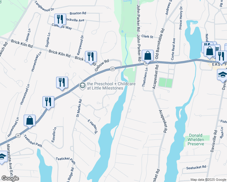 map of restaurants, bars, coffee shops, grocery stores, and more near 37 Sandy Reach in Falmouth