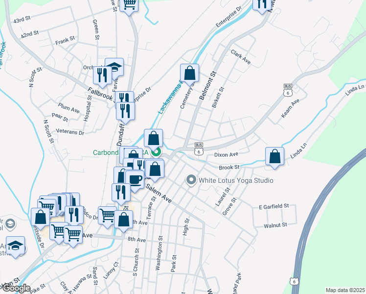 map of restaurants, bars, coffee shops, grocery stores, and more near 99 North Church Street in Carbondale