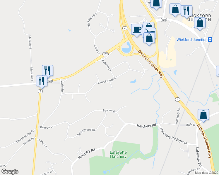 map of restaurants, bars, coffee shops, grocery stores, and more near 25 Leatherleaf Trail in North Kingstown