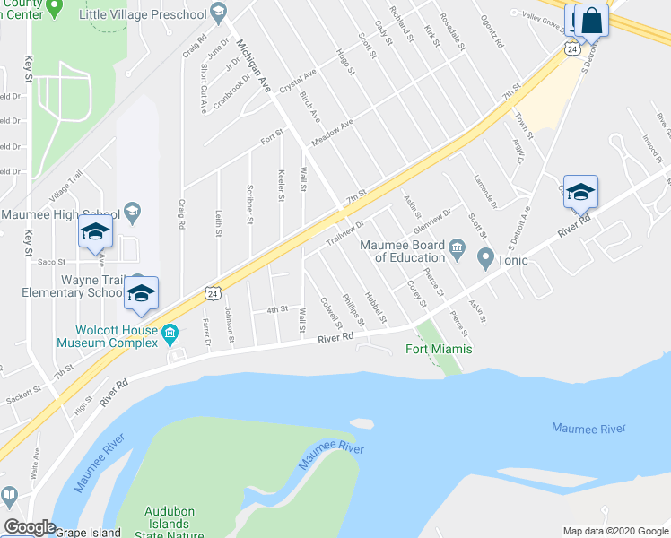 map of restaurants, bars, coffee shops, grocery stores, and more near 820 Phillips St in Maumee