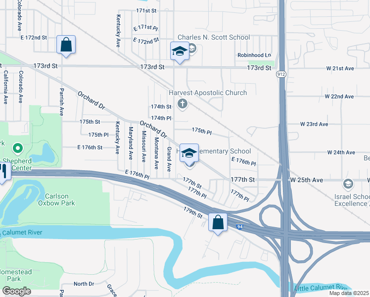 map of restaurants, bars, coffee shops, grocery stores, and more near 3625 Orchard Drive in Hammond