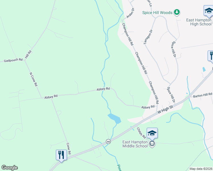 map of restaurants, bars, coffee shops, grocery stores, and more near 48 Abbey Road in East Hampton
