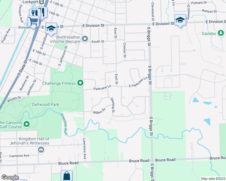 map of restaurants, bars, coffee shops, grocery stores, and more near 2112 Austrian Pine Street in Lockport