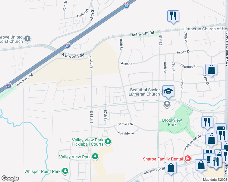map of restaurants, bars, coffee shops, grocery stores, and more near 8430 Rock Drive in West Des Moines