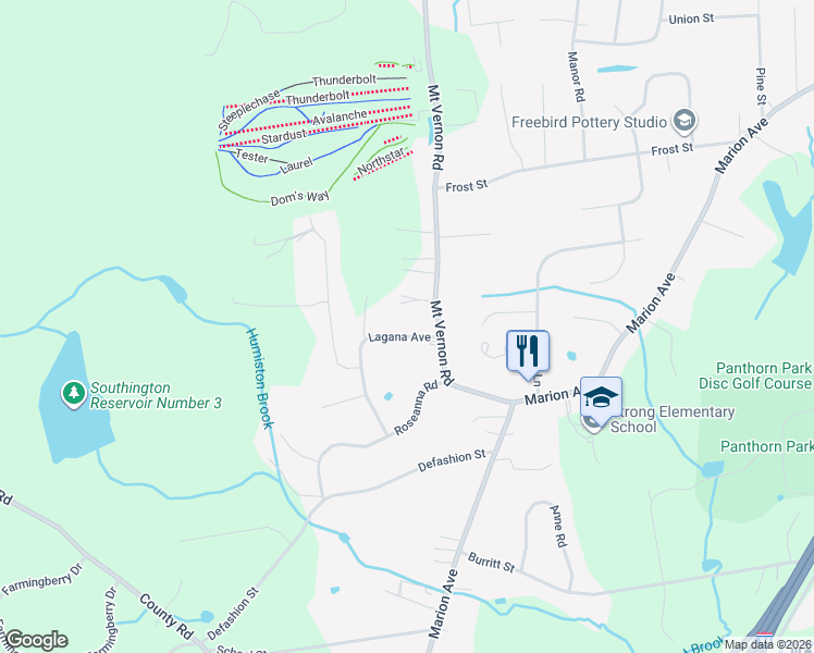 map of restaurants, bars, coffee shops, grocery stores, and more near 35 Lagana Avenue in Southington