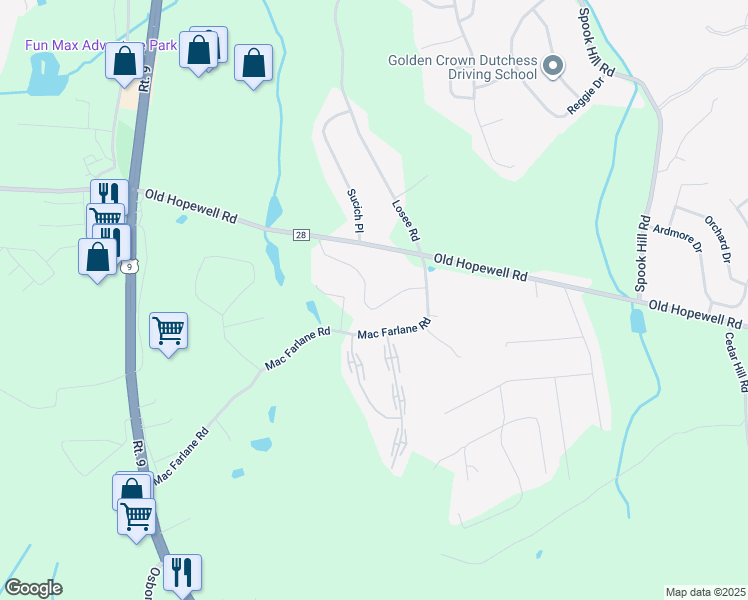 map of restaurants, bars, coffee shops, grocery stores, and more near 10 White Gate Road in Wappingers Falls