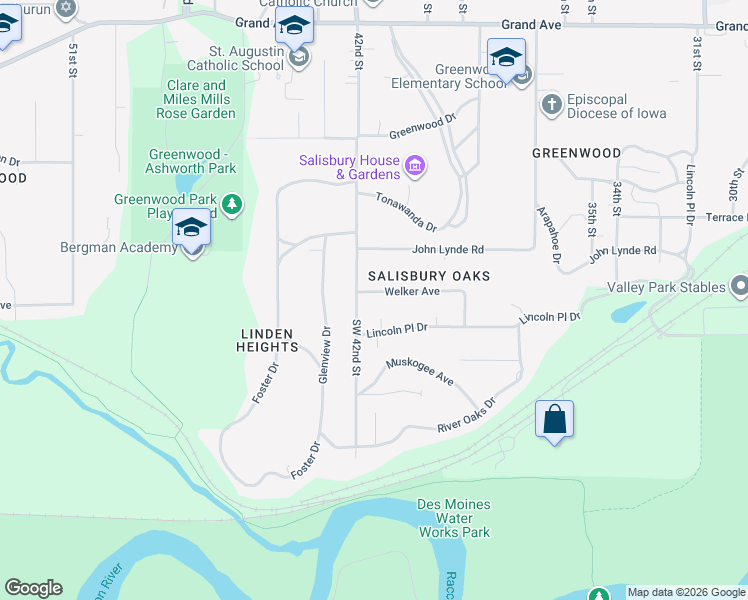 map of restaurants, bars, coffee shops, grocery stores, and more near 4158 Welker Avenue in Des Moines