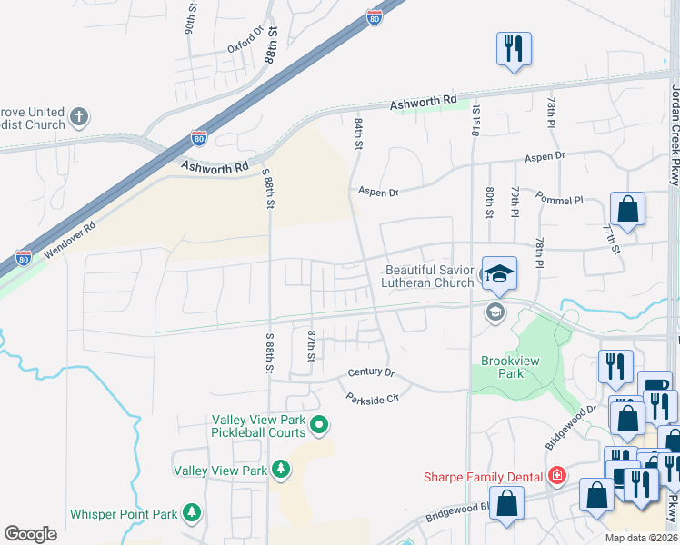 map of restaurants, bars, coffee shops, grocery stores, and more near 8430 Rock Drive in West Des Moines